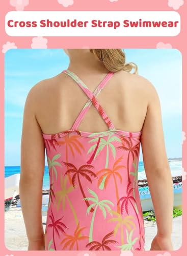 Image of Girls One Piece Swimsuits Summer UPF 50+ Quick Dry Beach Bathing Suit Cross Shoulder Strap Swimwear 2-10 Years