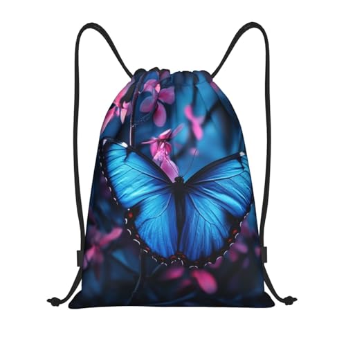 Drawstring Backpack Sports Gym Bags Draw String Bag for Women Men Blue Butterfly Drawstring Bags Sackpack