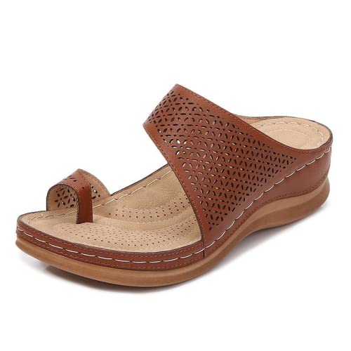 ZPLMIDE Sandalias de cuero Bohemia para mujer, plantilla suave, ortopédica, soporte de arco, sandalias de playa de verano (39, marrón) Cover