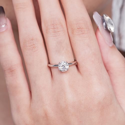 1 CT 2CT Moissanite Enagaement Ring for Women, White Gold Plated 925 Sterling Silver Moissanite Rings, Promise Rings Wedding Band Rings for Women Size 5-104