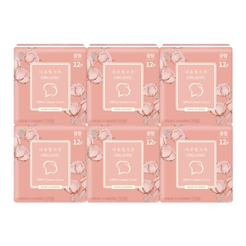 [NaturalCotton] Signature Organic Slim Medium, ECOCERT Organic Cotton Pads with Wings, Reliable Protection and Absorbency for Periods, 9.6 Inches (Medium, 12 Count, 6 Packs)