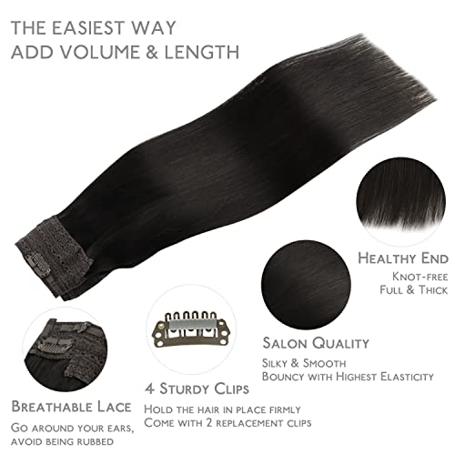 Image of WENNALIFE Wire Hair Extensions Real Human Hair 16 inch 125g Natural Easy to Apply Reusable Black Remy Hair Invisible Transparent Wire Straight Reusable Natural Easy to Apply Reusable