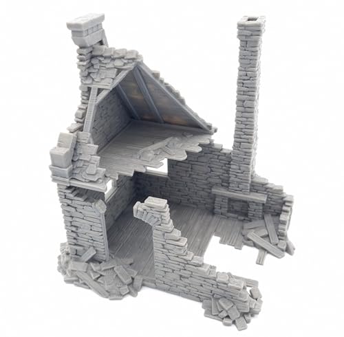 QP3D – Mittelalterliches Ruinensteinhaus, Kriegsspiel-Geländelandschaft für Tischspiele, Miniaturen im Maßstab 28–32 mm, europäisches Gebäude aus dem 16–20. Jahrhundert für RPG 2WW