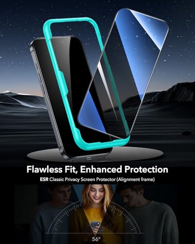 Image of ESR 3 Pack for iPhone 17 Pro Privacy Tempered Glass Screen Protectors, High Clarity, 9H Hardness Scratch Resistant, Military-Grade, Shatterproof, Screen Guard with Easy Installation Tool