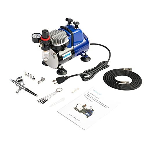 Hseng Multi-Purpose Airbrush Kit with a 1/5 HP Air Compressor for Art Painting, 3D Model Coloring, T-shirts and Sneaker Design etc.