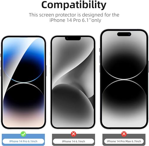 Image of Tempered Glass for iPhone 14 Pro Tempered Glass Screen Protector with (Easy Installation Kit) Anti Scratch, Bubble Free