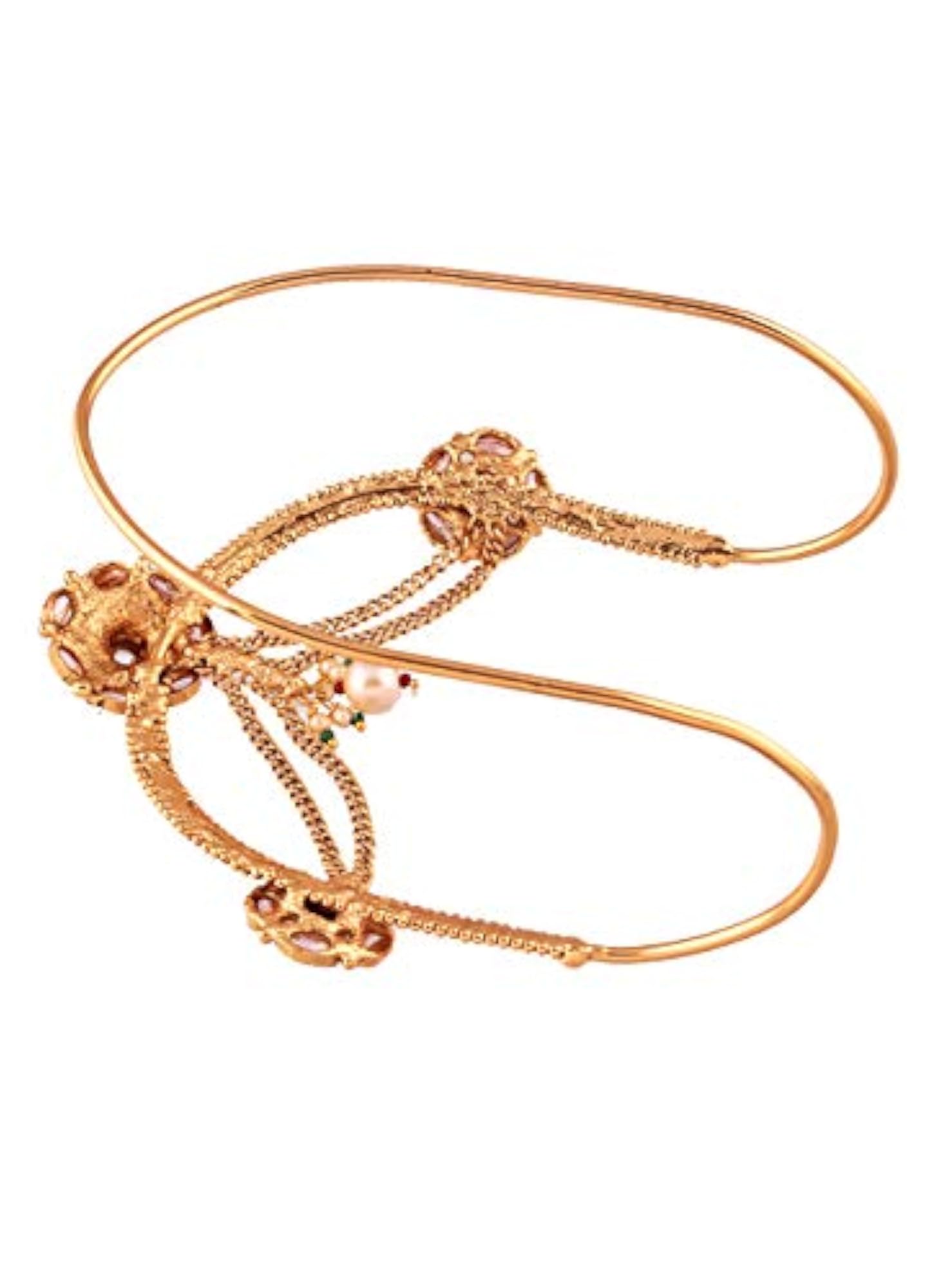 Gold Plated Kundan Embedded Ruby Emerald Armlet for Women