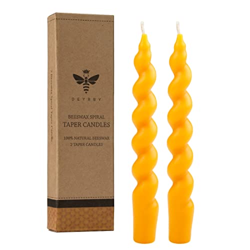 DEYBBY Spiral Beeswax Candle, 7 inch 2 Pack Twisted Pure Beeswax Candles for Home Meditation Dinner Decor
