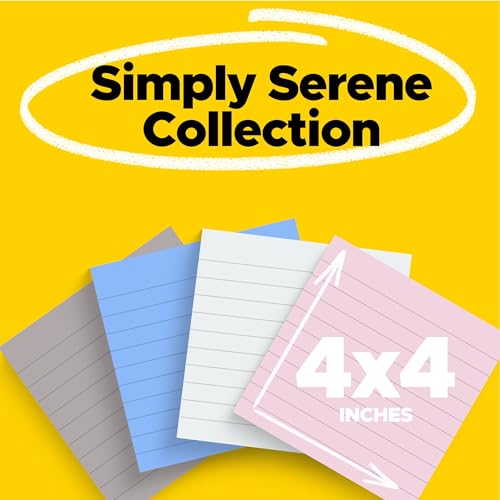 Image of Post-it Super Sticky Notes, 4 Lined Notepads, 4 x 4 Inches, Ideal for Organizing in Your Dorm, Home or Office, Simply Serene Collection