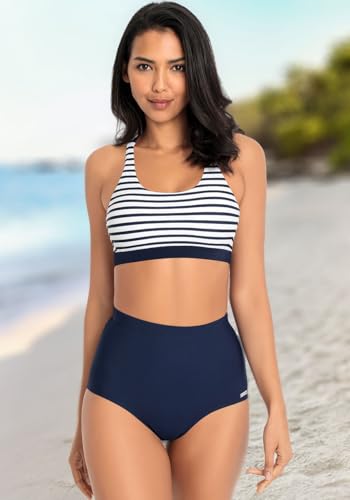 LASCANA Women's Shaping High Waisted Bikini Swimsuit Bottom Navy 10