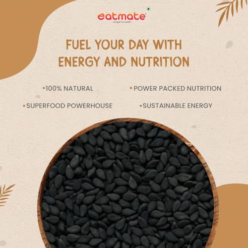 Image of Eatmate Premium Black Sesame Seeds 250 g | Raw Kala Til Seeds for Eating, Cooking & Baking | Nutrient Rich Indian Spice | Pure Natural Black Til | High Calcium & Antioxidants Whole Sesame