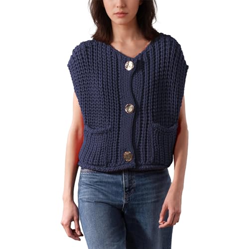 Image of Ainangua Sleeveless Cropped Cardigan for Women Casual Chunky Knit Tank Tops Button Down Open Front Sweater Vest with Pockets