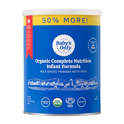 Baby’s Only Organic Complete Nutrition Infant Formula, Milk Based Powder with Iron, Modeled After Breast Milk, Newborn to 12 Months Old, 31.7 oz, 1 Pack