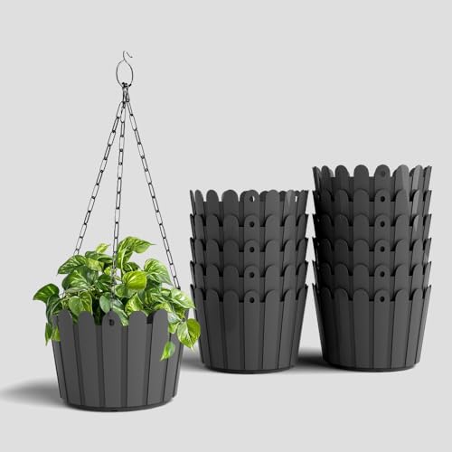 Image of YUCCABE ITALIA SHERA Hanging Fence 8 INCH Planter Pot Plastic Flower Hanging Pots for Home Decoration Sutiable for Indoor and Outdoor (Grey, Pack of 12)