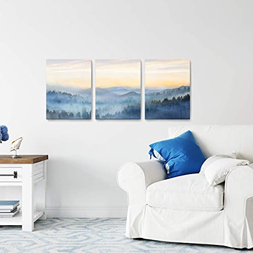 Yjyart Wall Decor For Bedroom 3 Panel Sunrise Misty Forest Print Picture Paintings Wall Art For Living Room Bathroom Framed Canvas Artwork Modern Room Wall Decorations Size 12X16 X 3 Piece Ready To Hang thumb #4