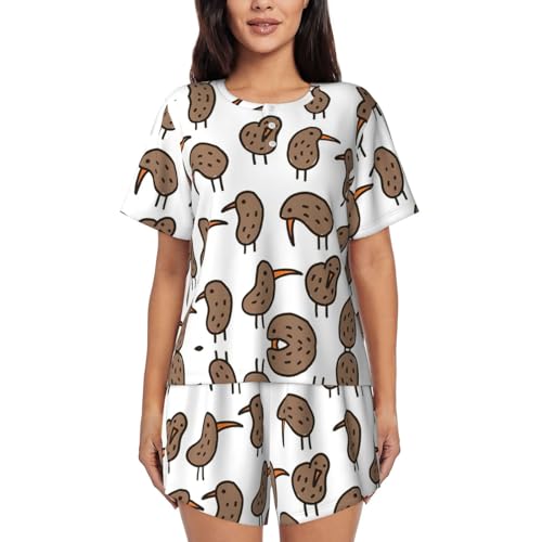 Pyjama femme manches courtes imprimé kiwi idéal pour les soirées cocooning et matins calmes