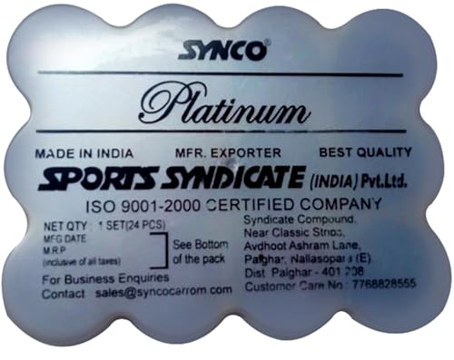 Image of Synco Professional Wooden Carrom Coins Set | 24 Carrom Board Coins in Special Case (Platinum Coins)