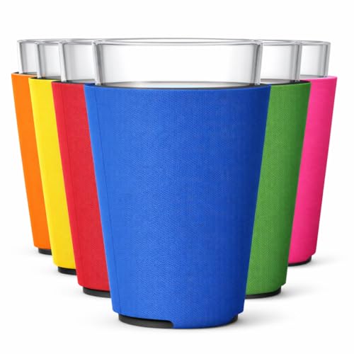 Image of TahoeBay Blank Pint Glass Sleeves, Beer Coolers, 6-Pack, Multicolor | Insulating Foam Cooler, 16oz Collapsible Tapered Beverage Holder, Bar Cup Insulator for Transfer Vinyl, HTV, Sublimation, DTF