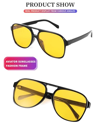 Image of FEISEDY Vintage Retro 70s Plastic Aviator Sunglasses Women Men Classic Large Squared Frame B2751