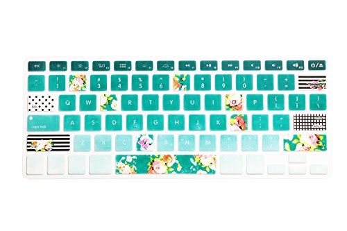 HRH Silicone Keyboard Cover Skin for MacBook Air 13,for MacBook Pro 13/15/17 (with or w/Out Retina Display, 2015 or Older Version),for iMac Older,USA Layout,Artistic Rose Flowers in Green
