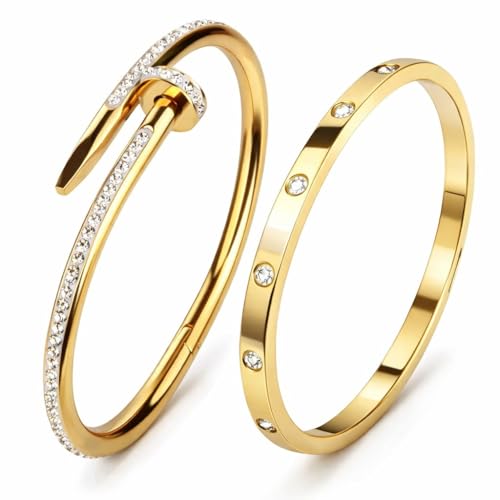 Image of MEENAZ bracelets for women Stylish Bangles for women Adjustable Anti Tarnish Bracelet for girls 2 pc gold Kada for Women Accessories Anti Tarnish Jewellery Stainless Steel Cuff Bracelet gifts Combo