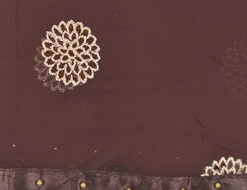 Image of YOUTHQUAKE Golden Floral Embroidery Work Chiffon Dupatta for Womens & Girls with Fancy Moti Lace