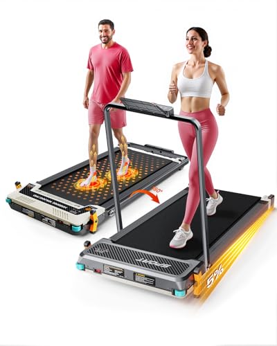 Image of FUNRAY Versatile Walking Pad with Incline - Dual-Sided Under Desk Treadmill with Foot Massage,Portable Compact Treadmills with 330LBS Weight Capacity,2 in 1 Walking Treadmill for Home /Office-Orange