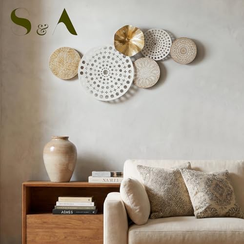 Image of S & A Floral Mandala Metal Wall Art Decor - 65cm Decorative Wall Hanging with Wooden Mandala & Gold Accents, Elegant Modern Artwork for Living Room, Bedroom & Home Decoration