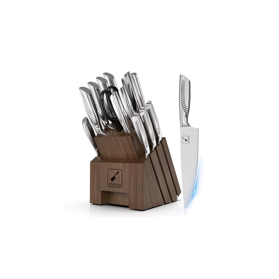 imarku Knife Set, 16PCS High Carbon Stainless Steel Kitchen Knife Set with Block Ultra Sharp Knife Block Set, Japanese Knife Set with Dotted Non-slip Ergonomic Handle, Dark Brown, Christmas Gifts