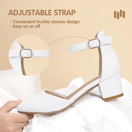 Image of Hehainom Girls Dress Shoes Chunky High Heels Ankle Strap Pumps