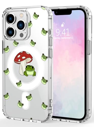 MAYCARI für iPhone 12/12 Pro Hülle, Compatibel mit MagSafe, Magnetische Hülle mit niedlichem Frosch und Pilz-Muster, Sturzschutz Case, Kratzfeste Rückseite handyhülle, Klar