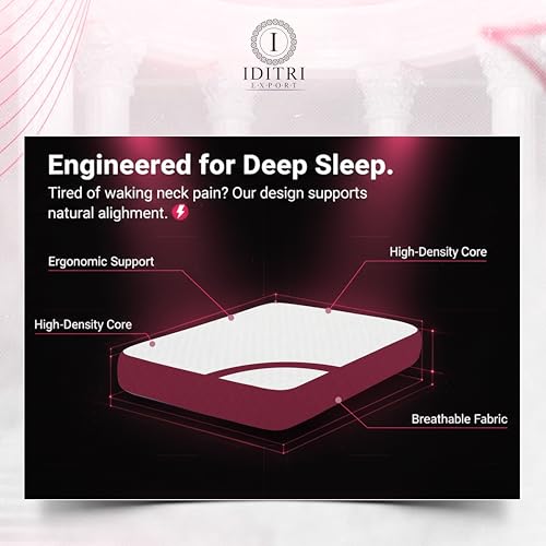 Image of Memory Foam Cervical Pillow Set of 2, Ergonomic Contour for Neck Pain Relief, Breathable Jacquard Fabric in White and Maroon, Orthopedic Bedding for Side,50x30x6 cm