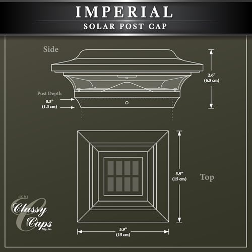 Classy Caps SL211R 4x4 Imperial Solar Post Cap - 6 Pack, Bronze - High-Performance LED Lights, Durable Cast Aluminum, Fits 4\"x4\" or 3.5\"x3.5\" Posts (Adaptor Included), Ideal for Decks, Fences
