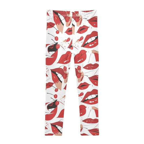 KLL Red Lips Cherry White Girls Cotton Leggings Stretch High Waisted Leg Yoga Pants Exercise2