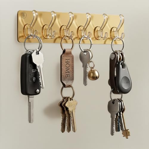 Image of Waterproof Stick on Adhesive Wall Hooks 1 Set of 6 Pcs - Heavy Duty Hooks for Photo Frames, Wall Clocks, Keys, Hanging Robe |No Damage, Easy Installation |Smart Storage Solution | Gold
