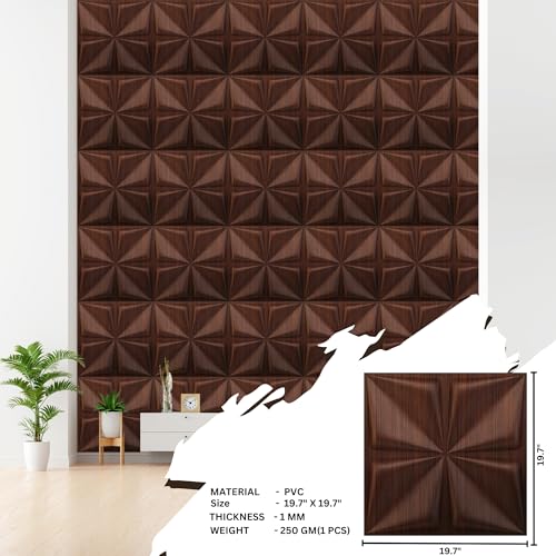 Image of Kayra Decor 3D PVC Wall Panel Bloom Design Walnut Wood Color 19.7 inch x 19.7 inch (Pack of 40) - Covers 107.80 Sq. Ft.