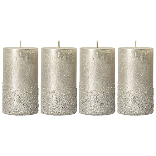 Christmas Candles, Metallic Silver with Glitter, Set of 4, 110x60 mm