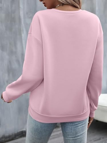 Minetom Pullover Damen Herbst Winter Sweatshirt Rundhals Langarm Pulli Frauen Oberteil Sweatshirts ohne Kapuze A Rosa L
