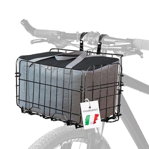 CEASELESLYCesta Bicicleta Delantera+Bolsa Aislante Impermeable,Plegable Cesta de Bicicleta,Cesta De Bicicleta Colgante,fácil...