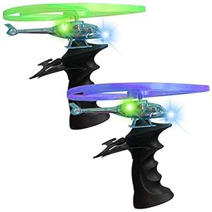 ArtCreativity Light Up Flying Helicopter Toys for Kids – Set of 2 with LED Lights, Handheld Launcher, Soars Over 8 Feet – Outdoor Indoor Party Favors, Birthday Gifts for Boys & Girls Ages 3+