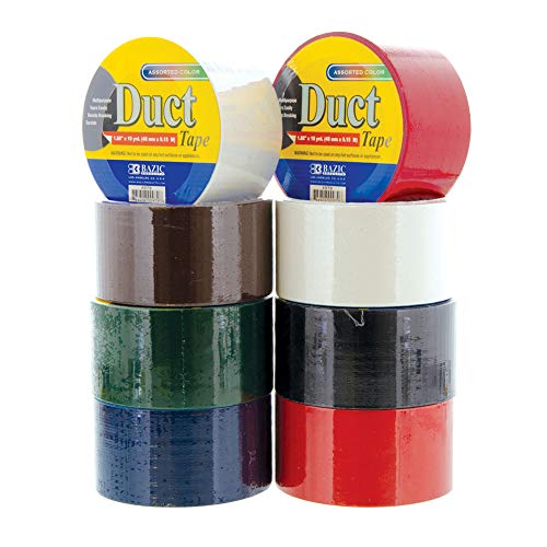 Image of BAZIC PRODUCTS Assorted Color Duct Tape, 1.88 in x 10 Yd, 6 Ct, 36-Case | rolls of 1.88 in x 10 yd cloth-backed duct tape in 6 assorted colors for crafts, color-coding, repairs