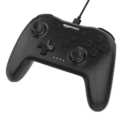 Image of Amazon Basics USB Gamepad with Turbo Mode | Dual Vibration | PS3 & PC Support | X Input & Direct Input | Wired Controller with Ergonomic Design | 1m Cable | Black