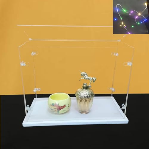 Clear Acrylic Display Cabinet Assembly, Thickened Base, top openable Door, Sturdy L-Shaped Buckle, dust Protection Cabinet for Action Doll Toy Collectibles (White, 40x30x25cm/16x12x10in)