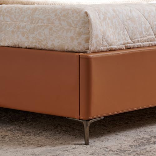 Image of Home Centre | Tiffany Caramel Queen Size Bed with Hydraulic Storage | Engineered Wood | Brown | 1 Year Warranty