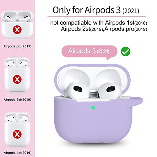 R-Fun Airpods 3 Case Cover, Silicone Protective Accessories Skin With Keychain Compatible With Apple Airpod 3Rd Generation 2021 For Women Girl,Front Led Visible-Banana Violet #TOP1