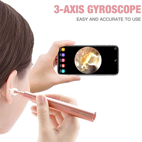 Ear Endoscope, 1080P Wireless Ear Wax Removal, Super Light Lens Earwax Cleaning Tool with 6 LED Lights, WiFi Ear Otoscope Camera with 3-Axis Gyroscope, Compatible with Smartphone & Tablet (Rose Gold)