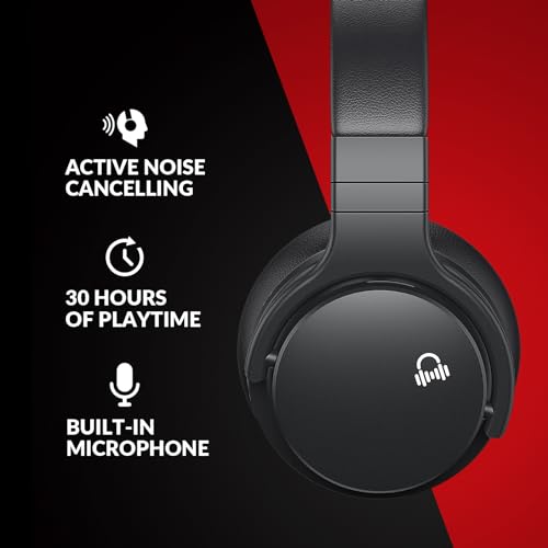 MOVSSOU E7 Active Noise Cancelling Headphones Bluetooth Headphones Wireless Headphones Over Ear with Microphone Deep Bass, Comfortable Protein Earpads, 30 Hours Playtime for Travel/Work, True Black - Image 3