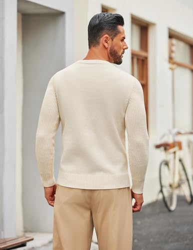 COOFANDY Mens Cable Knit Sweater Casual Long Leeve Crewneck Pullover Sweaters Twist Textured Fisherman Sweater3