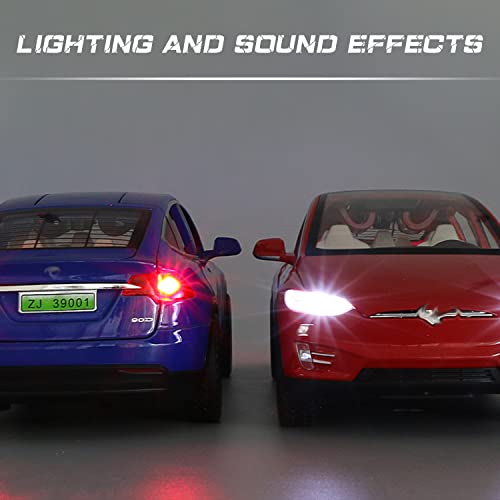 Jiayemodel 1:24 Diecast Model Car For Tesla Model X, Complete With Lights And Simulation Of Sound. This Decorative Alloy Mini Vehicle Is A Unique Gift For Your Loves Or Young. (Blue) #TOP5