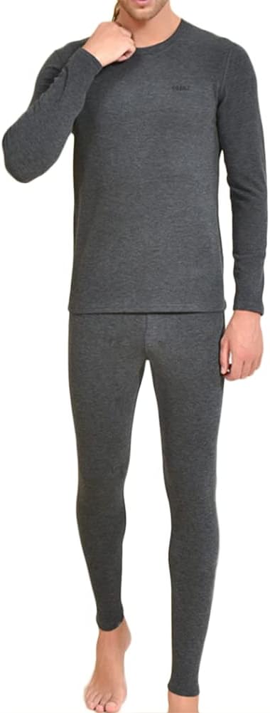 HSQSMWJ Men's Ultra Soft Thermal Underwear Elastic Lightweight Thin Fleece Lined Long Johns Set Top and Bottom